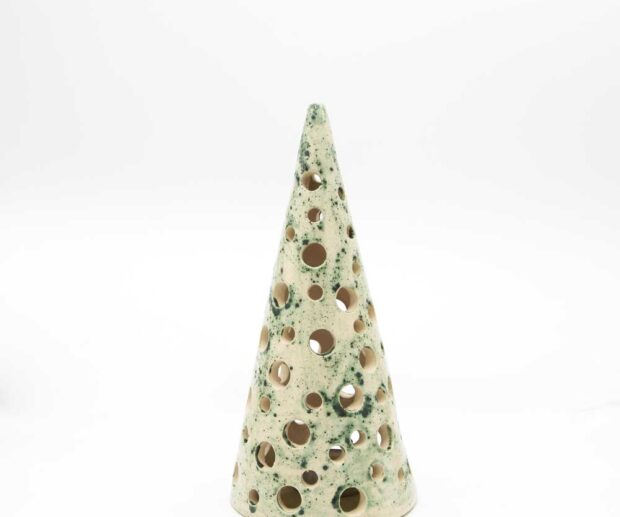Lampion ceramiczny "Kremowo-zielona choinka"