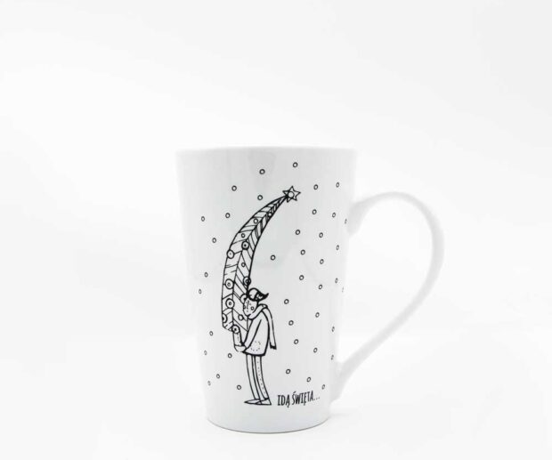 Kubek latte Ludzik z choinką "Idą Święta"