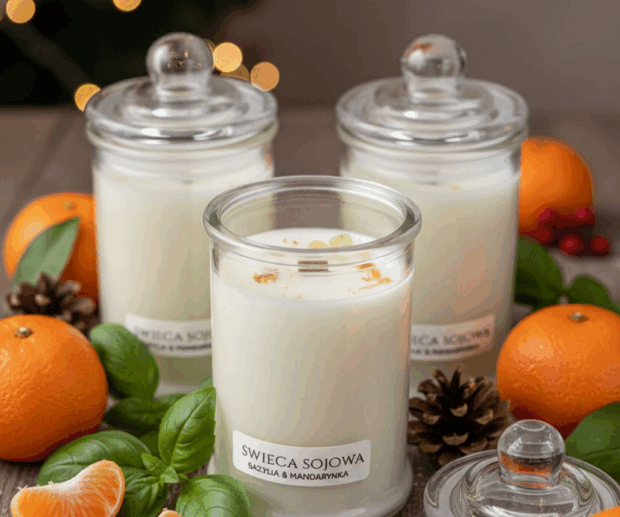 Świeca sojowa w szkle "Bazylia i mandarynka"