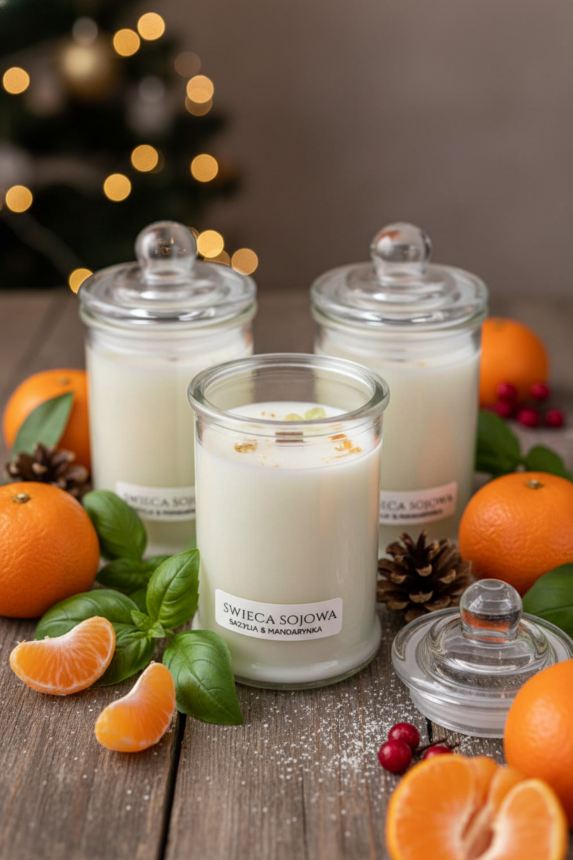 Świeca sojowa w szkle "Bazylia i mandarynka"
